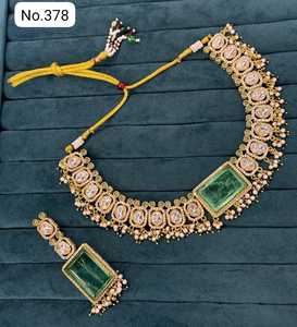 Ensemble ras du cou Kundan Meenakari avec boucles d'oreilles plaquées or Bijoux de mariée ou fins élégants pour cadeaux en acier inoxydable - Product Image 2