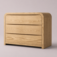 Commode moderne et minimaliste en chêne massif de style américain avec 3 tiroirs au design français pour le rangement de la chambre à coucher
