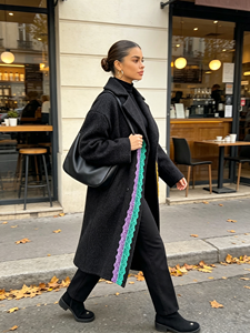 SWEET BABE Manteau trench en laine pour femme, long, ouvert sur le devant, col à revers, manches longues, couleur contrastante, vêtement d'extérieur décontracté pour l'hiver - Product Image 3