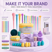 Ensemble de 59 outils de beauté personnalisables avec logo : Bandeau, éponge de maquillage pour le visage, fard à paupières, blush, poudre capillaire et pinceaux de maquillage colorés