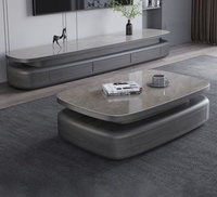 Ensemble table basse et meuble TV ovales en dalles de pierre de style italien moderne avec tiroirs de rangement pour salons – En stock