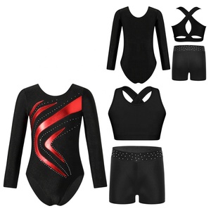 Justaucorps de gymnastique à imprimé flamme pour filles, ensemble short et justaucorps à manches longues orné de strass scintillants, costume de danse acrobatique pour enfants - Product Image 5