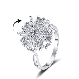 Rotatable Spinner Fidget <b>Ring</b> Full Zircon Diamond Clover Rotating <b>Rings</b> for Anxiety Diamond Rotating Open <b>Adjustable</b> <b>Ring</b> - Product Image 3