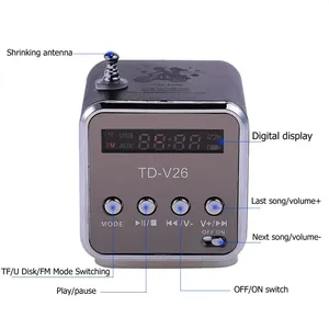 आउटडोर पार्टी स्पीकर TD-V26 हॉट सेलिंग-Fm रेडियो के साथ पोर्टेबल ब्लू-दांत स्पीकर, कैंपिंग के लिए उच्च रूप डिजाइन डिजाइन डिजाइन, समुद्र तट, यात्रा - Product Image 5