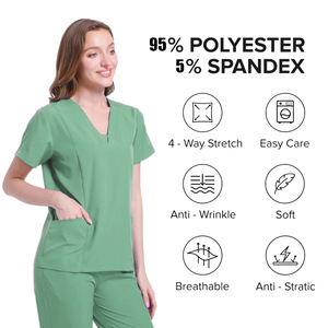 Women's Scrub Set Short Sleeve V Neck With Pockets Moisture Wicking Hospital Uniforms For Nurses Lab Work Split Design - Product Image 2