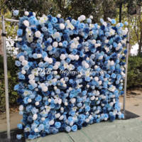 Dekorasi Latar Pernikahan Panel Dinding Bunga Biru 3D 5D Kain Gulung Putih Biru Sutra Bunga Buatan