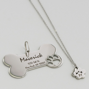 Hondenpenning met pootafdruk, bijpassende hanger, graveerbaar, roestvrij staal, cadeauset voor dierenliefhebbers - Product Image 2