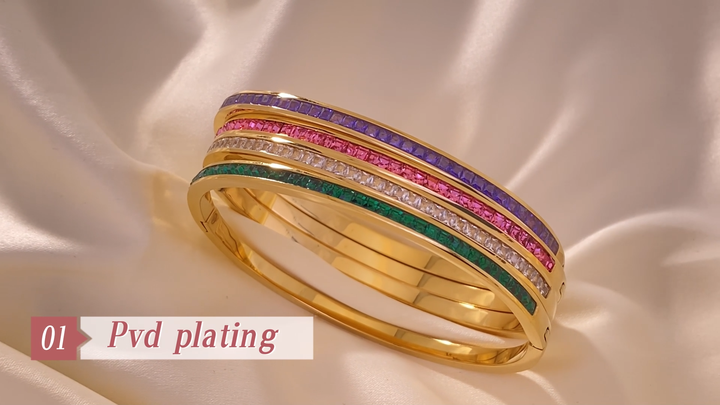 New Trend Fashion Jewelry PVD Gold Plating Square Color Zircon