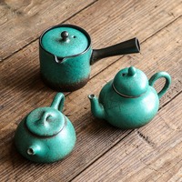 Théière rustique MSH en céramique craquelée turquoise avec poignée latérale pour le préparation du thé en vrac