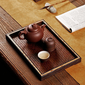 Bandeja de Té de Bambú Hecha a Mano con Superficie de Tapete Tejido, Mesa de Preparación en Seco, Soporte para Tetera, Accesorio para Ceremonia del Té, Bandeja de Servicio - Product Image 2