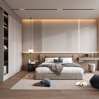 Ensemble complet de meubles de chambre à coucher modernes en bois : lit sur mesure, armoire pleine hauteur, table de chevet, meuble de rangement, mobilier de maison