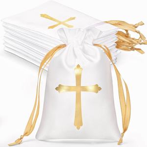 Sacs-cadeaux de luxe en satin avec cordon de serrage sacs-cadeaux religieux pochettes à bijoux en bonbons croisés pour baptême première communion faveur de fête - Product Image 1