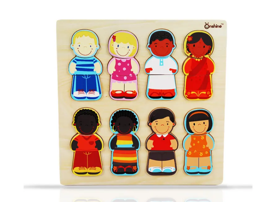 Onshine تصميم جديد العنصري لغز خشبي لغز الإنسان العرق المعرفية لعب للأطفال