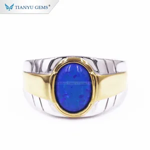 Tianyu gems custom opal silver ring for men wide ring band design gemstone rings