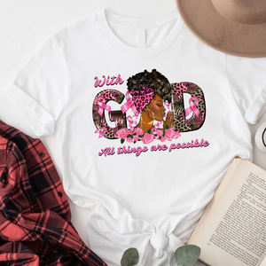 Con Dios, todas las cosas son posibles, concientización sobre el cáncer de mama, Impresión de transferencia de calor, listo para presionar para prendas, sudaderas con capucha, bolsas, camiseta - Product Image 5