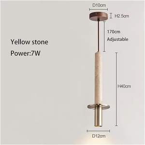 Lámpara <span class=keywords><strong>Colgante</strong></span> Recta de Piedra Amarilla, Pantalla <span class=keywords><strong>Tubular</strong></span> de Metal, Lámpara de Suspensión para Dormitorio, Mesita de Noche, Entrada, Cafetería, Bar - Product Image 5
