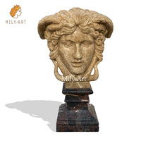 Busto de Medusa en Mármol Beige MILY, Escultura de Cabeza Tallada a Mano, Diseño Clásico Antiguo para Interiores