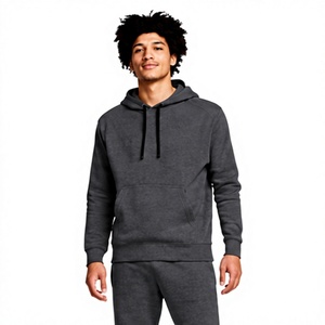 Conjunto de Sudadera con Capucha Gris para Hombre, Chándal Informal de Color Sólido de Longitud Completa con Bolsillos Laterales, Corte Regular, 100% Algodón, Ropa de Otoño - Product Image 3