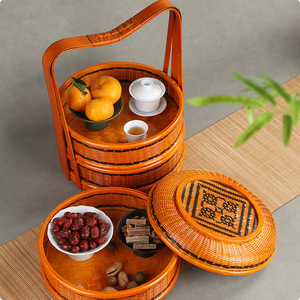 Bamboo <b>basket</b>, household storage, nostalgic food box, picnic mooncake <b>basket</b>, antique <b>basket</b>, wedding storage box, gift <b>basket</b>, - Product Image 1