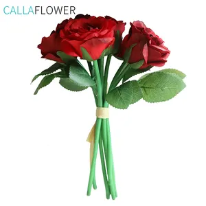 Decorative Flowers Red Rose 7 Flowers Plastic Rose Stems Rose Bunch