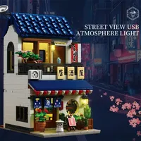 Reobrix 66502, 1130 Piezas, Modelo de Izakaya de Estilo Japonés con Luces, Ladrillos Decorativos para Escritorio, Juguetes de Construcción DIY para Niños