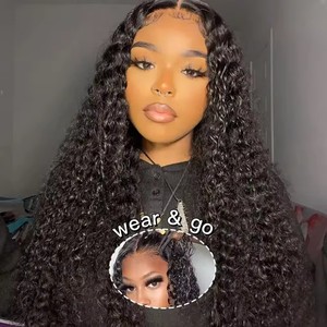 Perruque Lace Front Pré-Coupée Sans Colle 5x5 HD Transparente Cheveux Humains Brésiliens Grade 12A Ondulés Bouclés Pré-Pluckée Noire - Product Image 2