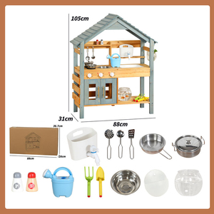 Ensemble de jouets de <span class=keywords><strong>jardin</strong></span> <span class=keywords><strong>en</strong></span> <span class=keywords><strong>bois</strong></span> anti-moisissure, design <span class=keywords><strong>maison</strong></span> bleue, cuisine de boue - Product Image 4