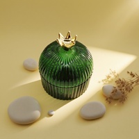 Pot à bougie en verre borosilicate cristal vert de luxe, avec logo personnalisé en relief, couvercle en liège, boîte cadeau pour décorations de mariage d'automne
