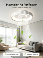Ventilateur de plafond moderne sans pales Yeyun, ventilateur LED à intensité variable avec purificateur d'air plasma, silencieux pour le salon