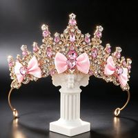 Tiara Mahkota Putri Busur Kristal Biru untuk Anak Perempuan Kecil, Ikat Kepala Anak dari Paduan Emas, Hadiah Ulang Tahun Perhiasan Rambut Cosplay