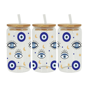 Transferts DTF pour gobelets 16oz motif œil porte-bonheur rose, autocollants DTF motif cœurs violets et chauves-souris - Product Image 3