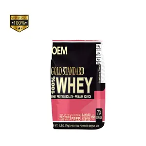 OEM suplemen olahraga membangun kekuatan otot ramping emas standar stroberi rasa Protein Whey bubuk isolasi Bcaa bubuk