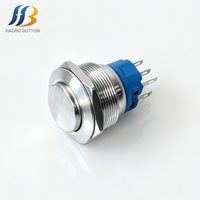 Interrupteur électronique à bouton-poussoir plat en acier inoxydable de 25 mm, étanche IP67, symbole d'alimentation 3V/24V DC, LED éclairée, 2NO2NC DPDT