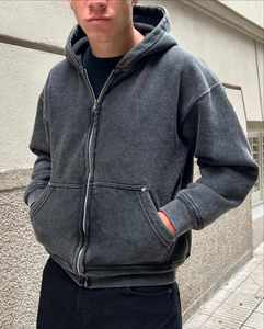 Personalizado 480GSM Unisex Zip up Hoodie Monkey Washed French Terry Sudadera en blanco Full Zip Vintage Acid Wash Hoodie - Product Image 5