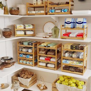 Estante de bambú para almacenamiento de alimentos, organizador apilable de 4 niveles para encimera de cocina, para productos enlatados y refrigerios para mascotas - Product Image 2
