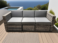Ensemble de canapé modulaire en rotin gris Mel peu encombrant | Ottoman/Table de rangement dans le canapé | 6 places Sea - View Villa Patio Lounge