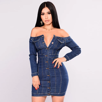 Haute qualité personnalisé grande taille M-5XL à manches longues Denim mini jupes Sexy à la mode tenue décontractée épaule pour les femmes naturel