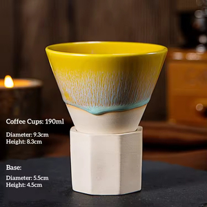 Taza de café espresso italiana retro con logotipo personalizado, 190 ml, con forma de cono, de cerámica, para café con leche, con base - Product Image 4