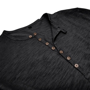 Men's <b>Long</b>-<b>Sleeved</b> O-Neck T-Shirt Casual Multi-Button Fashion Design Slim Fit Quick Dry Breathable Anti-Wrinkle <b>Base</b> <b>Layer</b> Made - Product Image 4