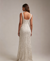 Robe de soirée de luxe moderne en coton 100% avec perles ivoire, col carré, dos nu, silhouette sirène trompette, longueur ras du sol, pour mariage et mariée