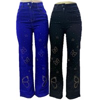 Jean en denim décontracté pour femme, coupe ample, jambe large, taille mi-haute, longueur intégrale, vente en gros, styles variés, référence uniquement