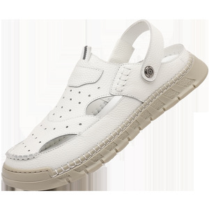 Sandalias Planas de Cuero Genuino, Punta Cerrada, Transpirables, con Hebilla, para Uso Casual de Verano al Aire Libre - Product Image 5