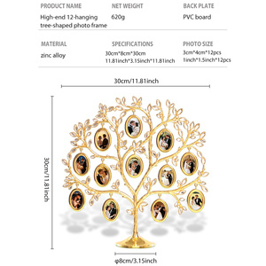 Lussuosa cornice <span class=keywords><strong>portafoto</strong></span> placcata in oro per albero genealogico con 12 ovali pendenti, ideale per compleanni, matrimoni e regali di anniversario | - Product Image 2