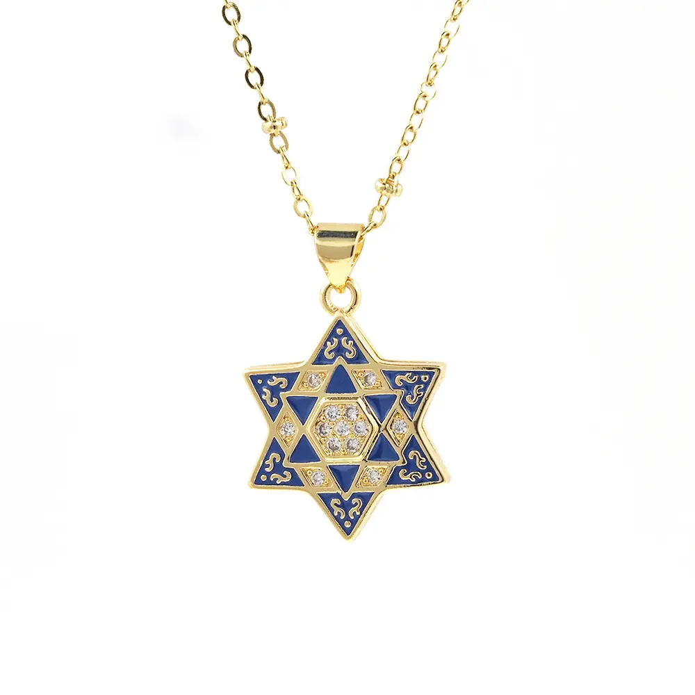 Mode Israel Stern von David O-Kette Halskette vergoldet Kupfer Zirkon Solomon jüdischen Schmuck Geschenk für Männer Frauen