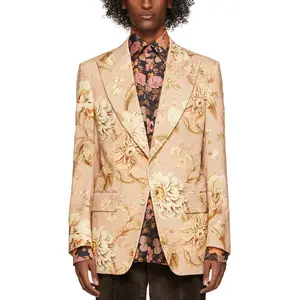 Pink Corduroy Floral Blazer Mais Recente design de moda alta qualidade personalizado manga comprida algodão blazer para homens