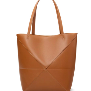 Sac fourre-tout géométrique en cuir de vachette pleine fleur, couleur caramel, minimaliste, grande capacité, sac à bandoulière et à main, personnalisation OEM - Product Image 1