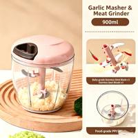 Penggiling Makanan Manual Stainless Steel untuk Dapur, Penghancur Bawang Putih, Penggiling Daging, Pemotong Bawang dan Sayuran dengan Alas Plastik