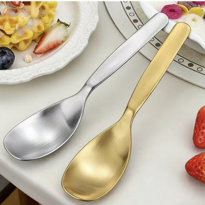 304 Stainless Steel Chinese Spoon <b>Sandblasted</b> Square Head Household Dining Spoon Dishwasher Safe - Product Image 1