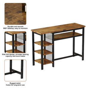 Conjunto de <span class=keywords><strong>Mesa</strong></span> de Bar para 2 Personas, <span class=keywords><strong>Mesa</strong></span> de Bar Moderna de Altura de Mostrador de Cocina y Taburetes <span class=keywords><strong>con</strong></span> 4 Estantes de Almacenamiento, Taburetes Tapizados en PU - Product Image 2