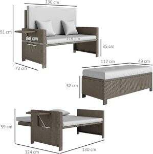 Tumbona Doble de Ratán para Jardín, con Respaldo Ajustable en 5 Niveles, Almacenamiento, Cojines y Almohadas, Juego de Jardín Retráctil - Product Image 3